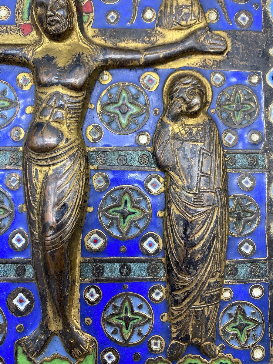 Modest Morató Ojer (1909-1993) Enameled Copper Limoges Plaque Haut Epoque Style Crucifixion-photo-4