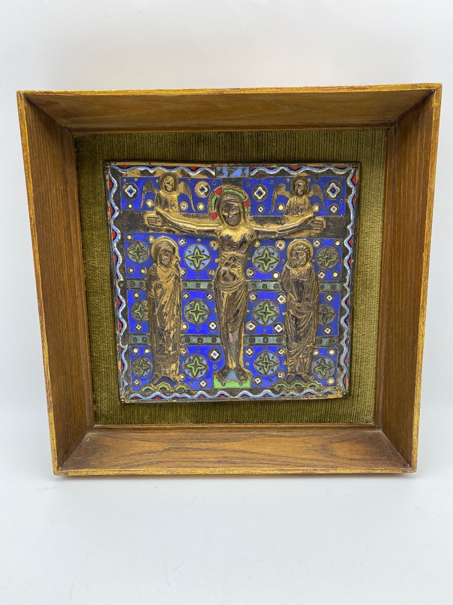 MODEST MORATÓ OJER (1909-1993) ENAMELED COPPER PLAQUE LIMOGES STYLE HAUTE EPOQUE CRUCIFIXION-photo-1