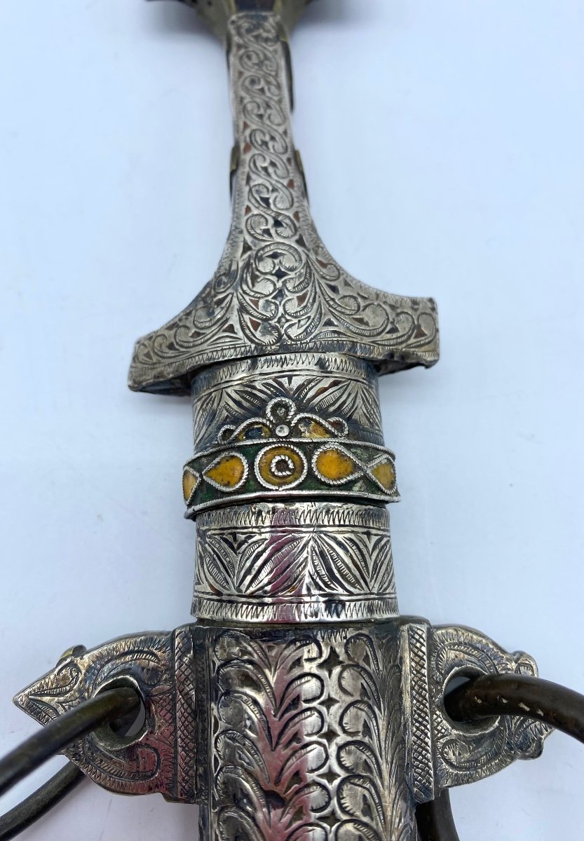 Antique  Koumiya Morocco - Moroccan - Berber Dagger - Silver Scabbard - Koumiyya Koummya-photo-4