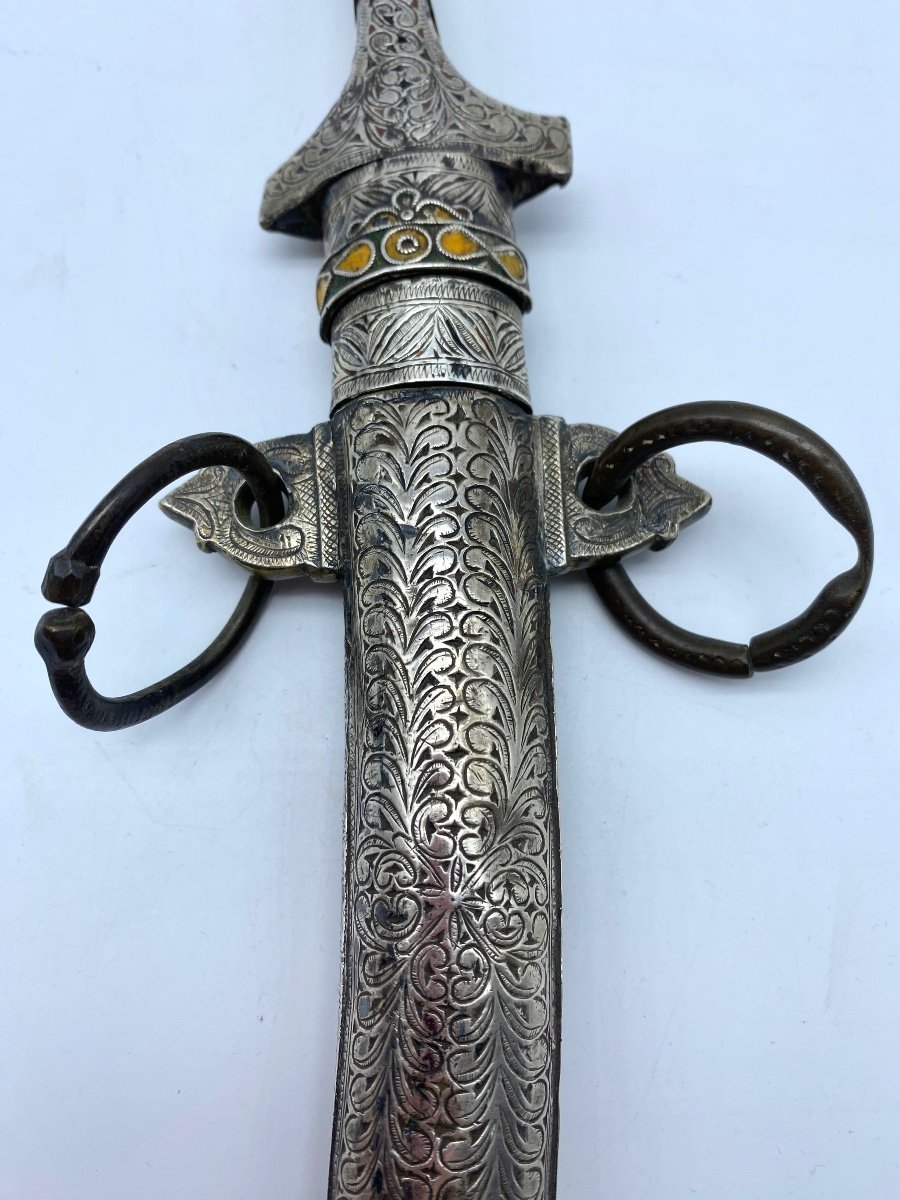 Antique  Koumiya Morocco - Moroccan - Berber Dagger - Silver Scabbard - Koumiyya Koummya-photo-3