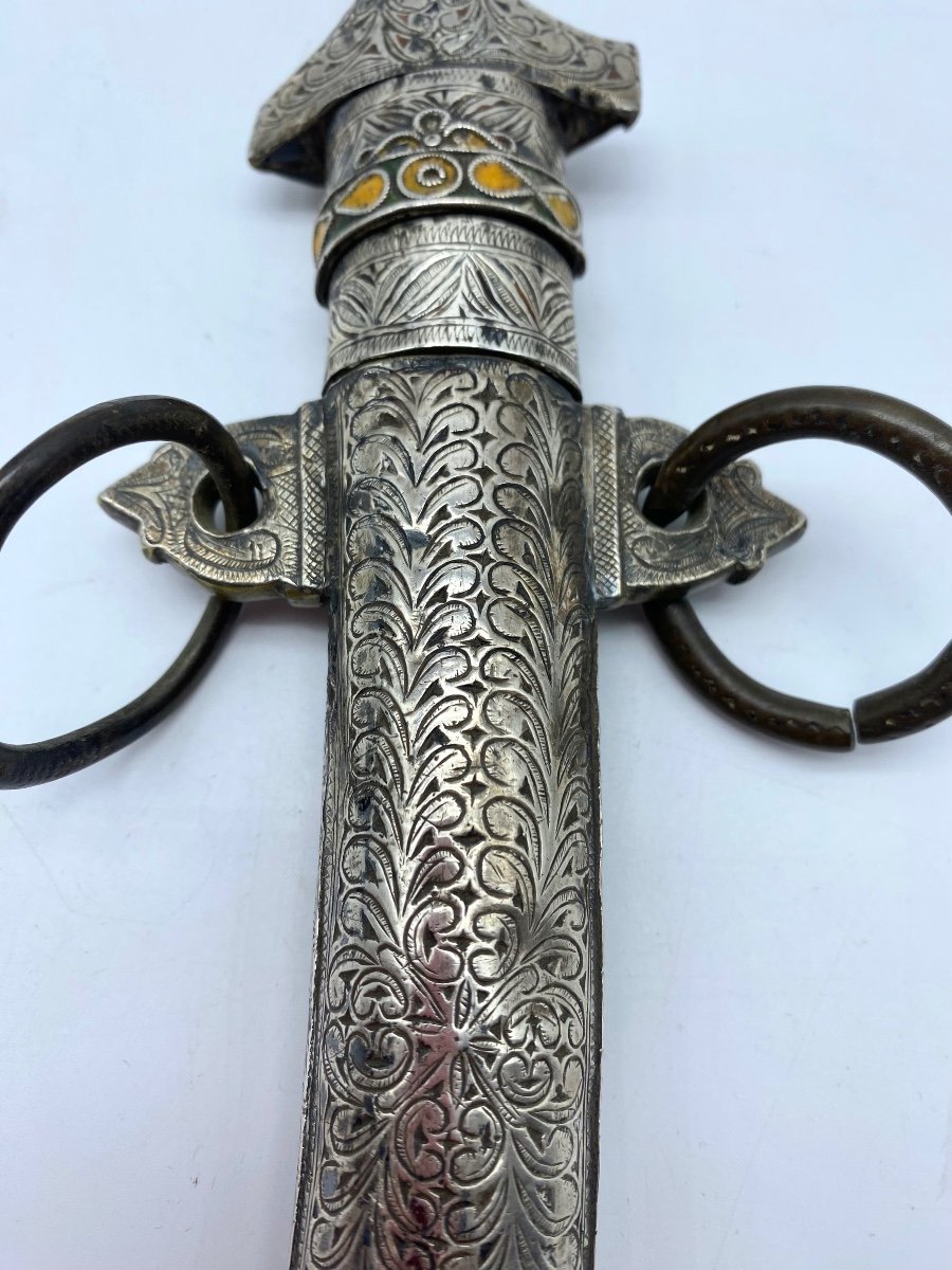 Antique  Koumiya Morocco - Moroccan - Berber Dagger - Silver Scabbard - Koumiyya Koummya-photo-4