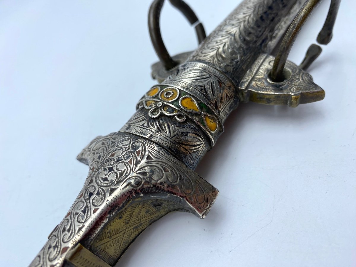 Antique  Koumiya Morocco - Moroccan - Berber Dagger - Silver Scabbard - Koumiyya Koummya-photo-7