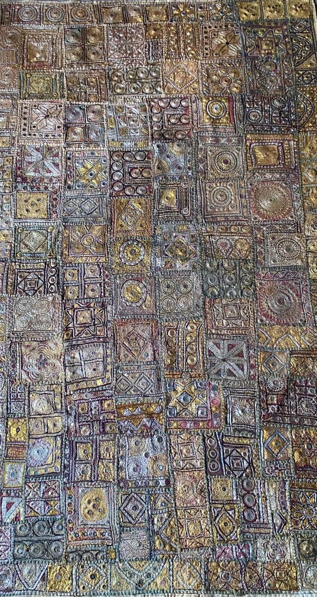 Large Banjara Zardozi Embroidery Patchwork Tapestry With Silver And Gold Threads India Circa 19