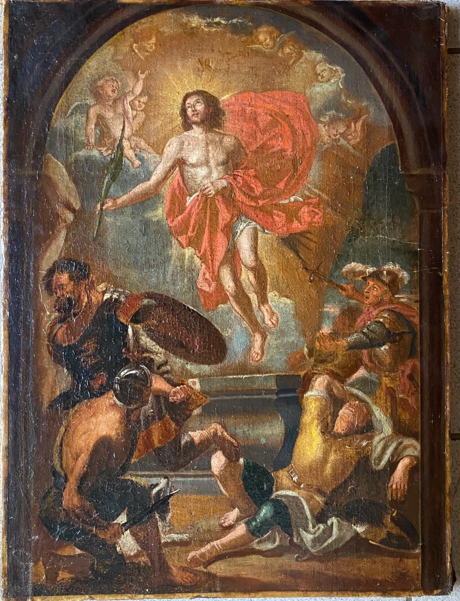 Tableau à l'Huile Sur Toile Du XVI/XVII Siècle La Résurrection Du Christ école Flamande-photo-2