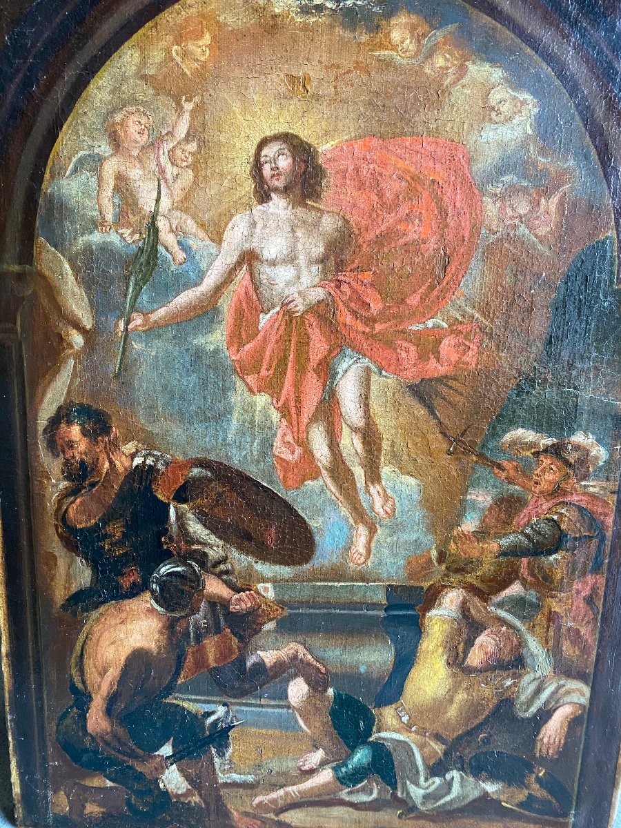 Tableau à l'Huile Sur Toile Du XVI/XVII Siècle La Résurrection Du Christ école Flamande