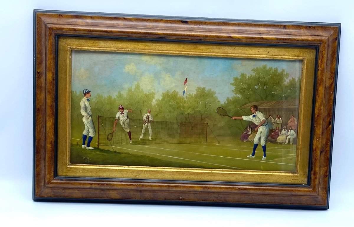 Italy Ceri, Marco Set Of Four Oil Paintings On Copper With Tennis Scenes Edwardian-photo-4