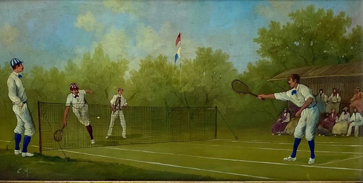 Italy Ceri, Marco Set Of Four Oil Paintings On Copper With Tennis Scenes Edwardian-photo-6