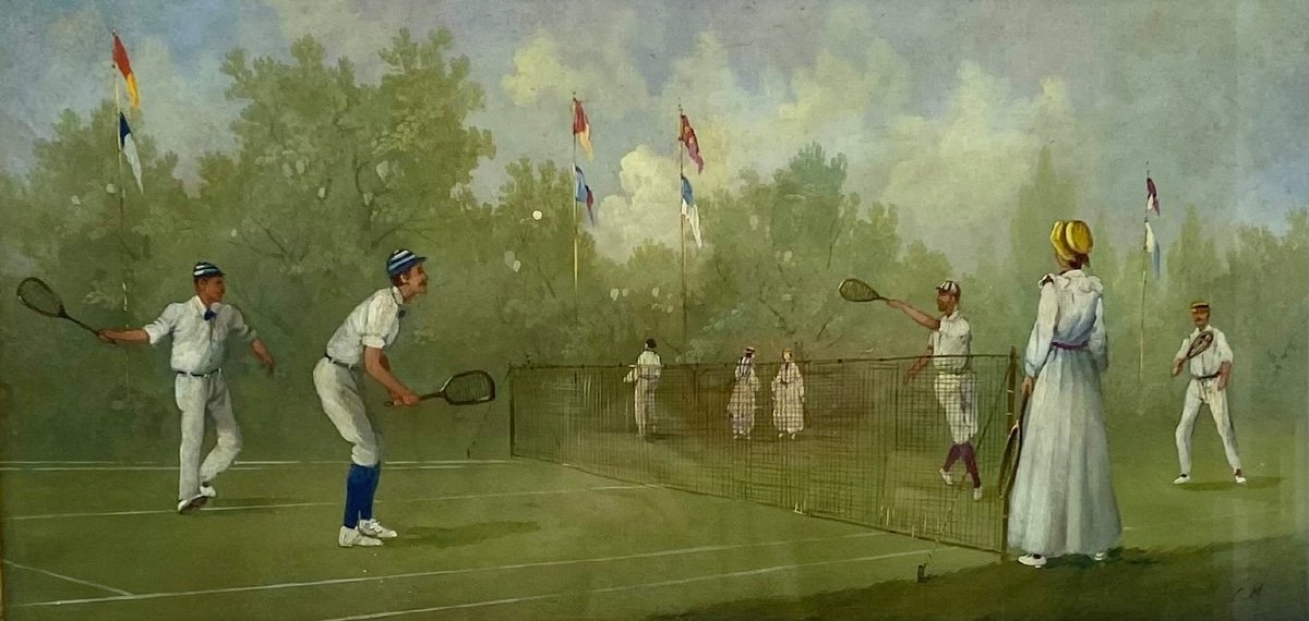 Italy Ceri, Marco Set Of Four Oil Paintings On Copper With Tennis Scenes Edwardian-photo-8