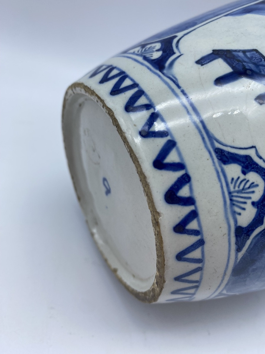 XVIII Delft Ceramic Ovoid Vase Ginger Jar Style Chinoiserie Decorated With Long Ladies Decor -photo-5