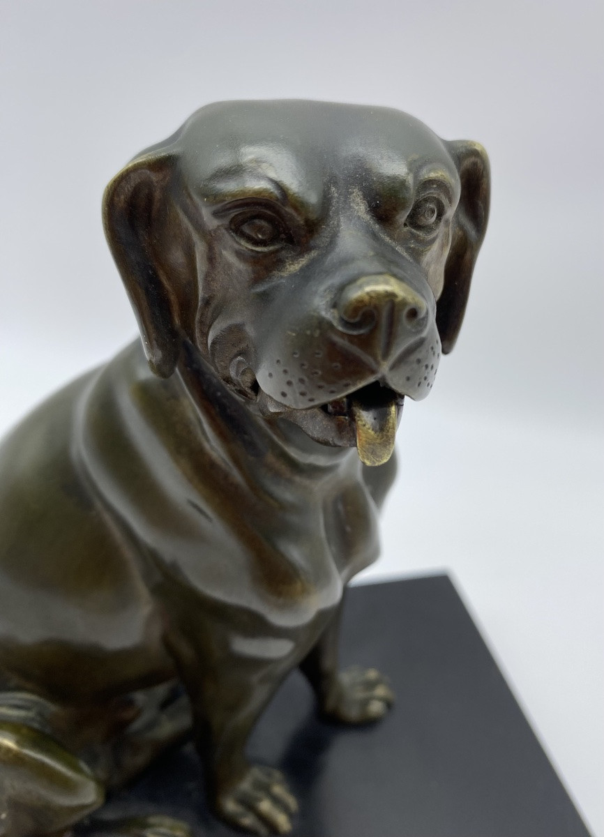 Statue De Chien Ancienne En Bronze Années 1900, Porte-lettres Avec Mâchoire Mobile-photo-1