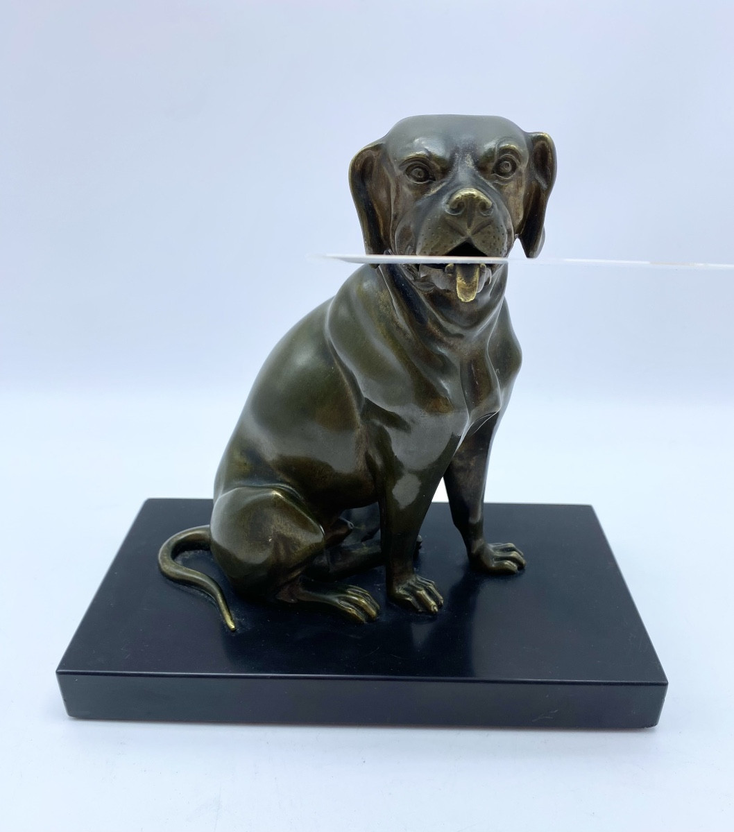 Statue De Chien Ancienne En Bronze Années 1900, Porte-lettres Avec Mâchoire Mobile