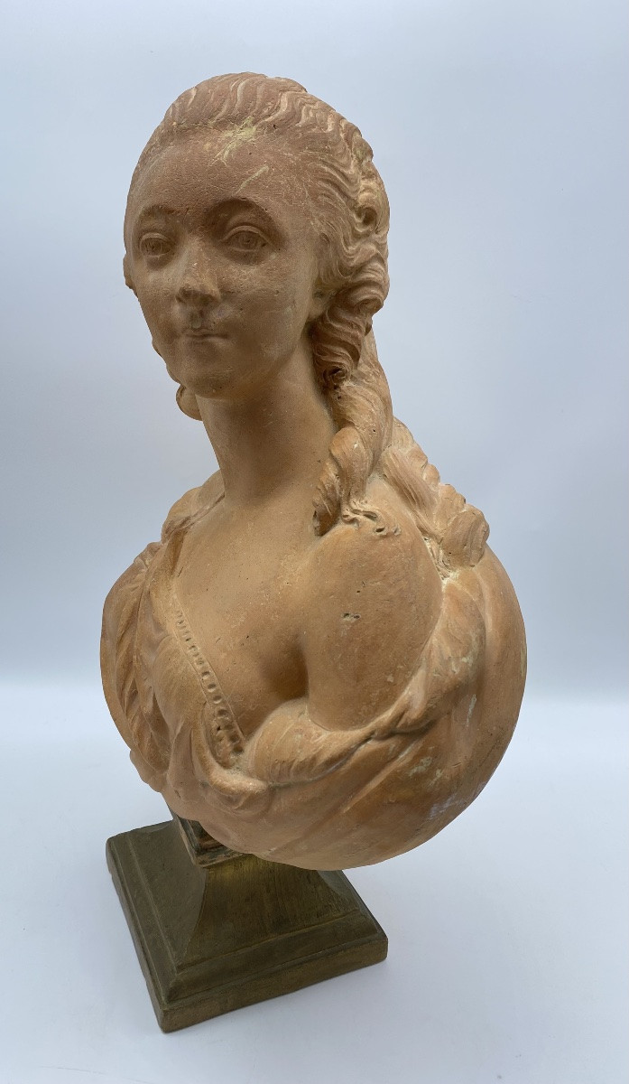 19th Century Antique Terracotta Bust Of Madame Du Barry After A. Pajou Signed-photo-3