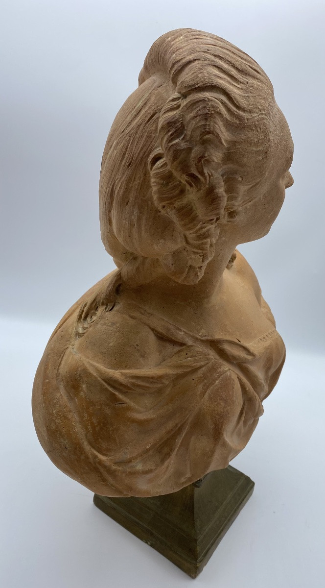 19th Century Antique Terracotta Bust Of Madame Du Barry After A. Pajou Signed-photo-4