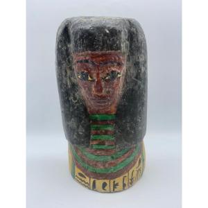 Sarcophagus Mummy Mask In Painted Gesso Cedar 
