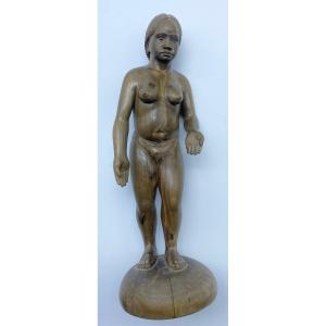 Ancienne Sculpture Statue En Bois Palissandre D’une Femme Sud-Américaine Amazonie