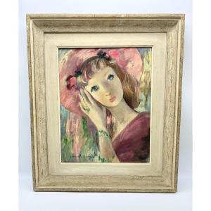 France 1950 Jeannette Déséglise Huile Sur Toile Portrait Peinture Jeune Femme 