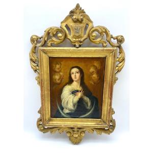 Fin XVIII Espagne Peinture Portrait Huile Sur Toile Maria Immaculée Murillo 