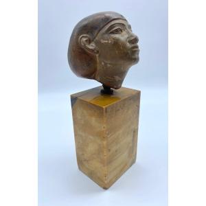 Ancient Egyptian Statue Head Of Amarna Princess In Terracotta And Siena Marble Italy 