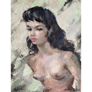 Igor Talwinski (1907-1983) French Polish Oil Painting Portrait On Canvas Of A Young Nude Woman 