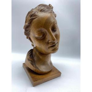 Art Deco Period Bust Wooden Classical Sculpture Head Of Venus 