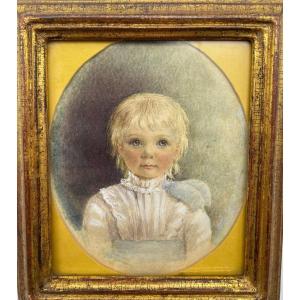 XIX England Antique Miniature Portrait Of Sir Francis Dicksee Watercolor On Paper Signed