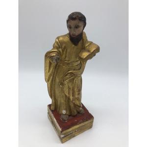 Ancienne Statue Religieuse Italienne Toscane Du XVII e Siècle En Bois Doré De Dominicus