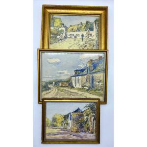 France Early 20th Century Three Watercolor Paintings By A. Comte De Penhouët