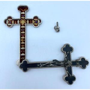 Reliquary Cross Pendant With 18 Relics Of Saints And Stones