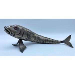 XX Poisson Articulé Espagnol Argent Ou Plaqué Avec Dents