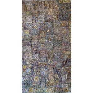 Large Banjara Zardozi Embroidery Patchwork Tapestry With Silver And Gold Threads India Circa 19