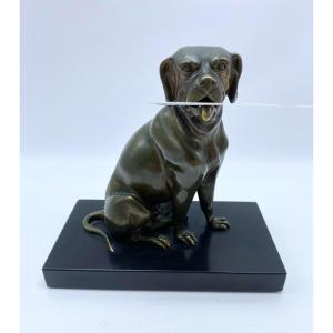 Statue De Chien Ancienne En Bronze Années 1900, Porte-lettres Avec Mâchoire Mobile