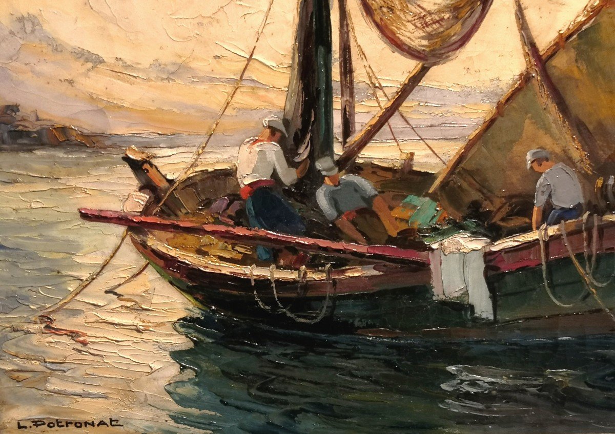 Les Tartanes En Méditerranée / Huile Sur Toile De Lucien Potronat (1889-1974)-photo-3