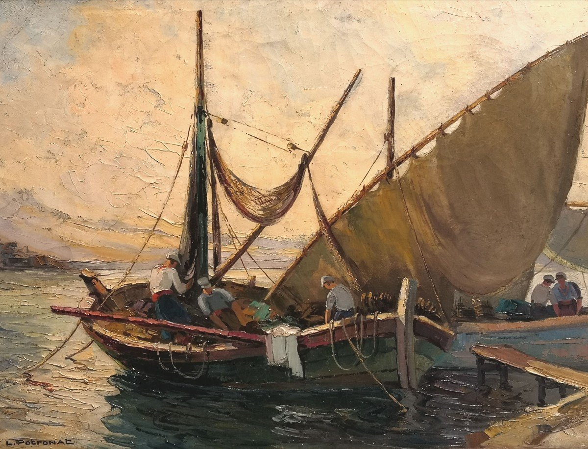 Les Tartanes En Méditerranée / Huile Sur Toile De Lucien Potronat (1889-1974)