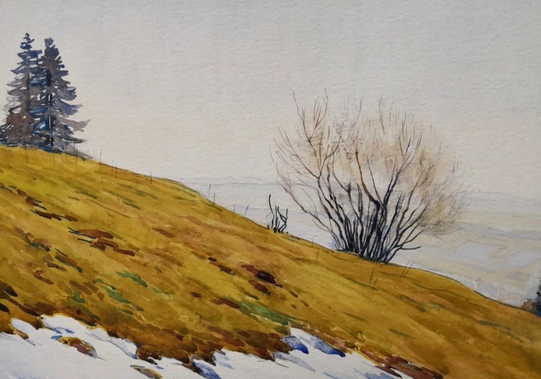 Paysage Montagnes du Jura. Aquarelle de Paul Émile Ingold (1873-1958)-photo-3