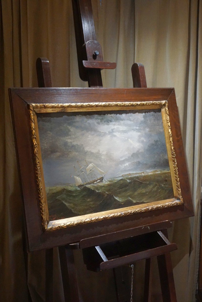 H. LEFORT / TROIS MÂTS DANS L 'ORAGE / Ramsgate  UK /  datée 1867/ huile sur toile-photo-6
