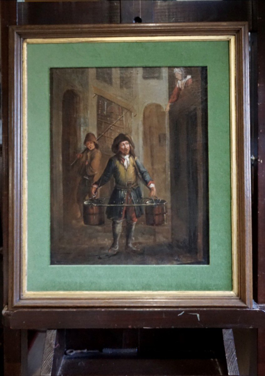 ÉCOLE FRANÇAISE DU XVIII ème siècle / Le Porteur d' eau / huile sur toile-photo-1