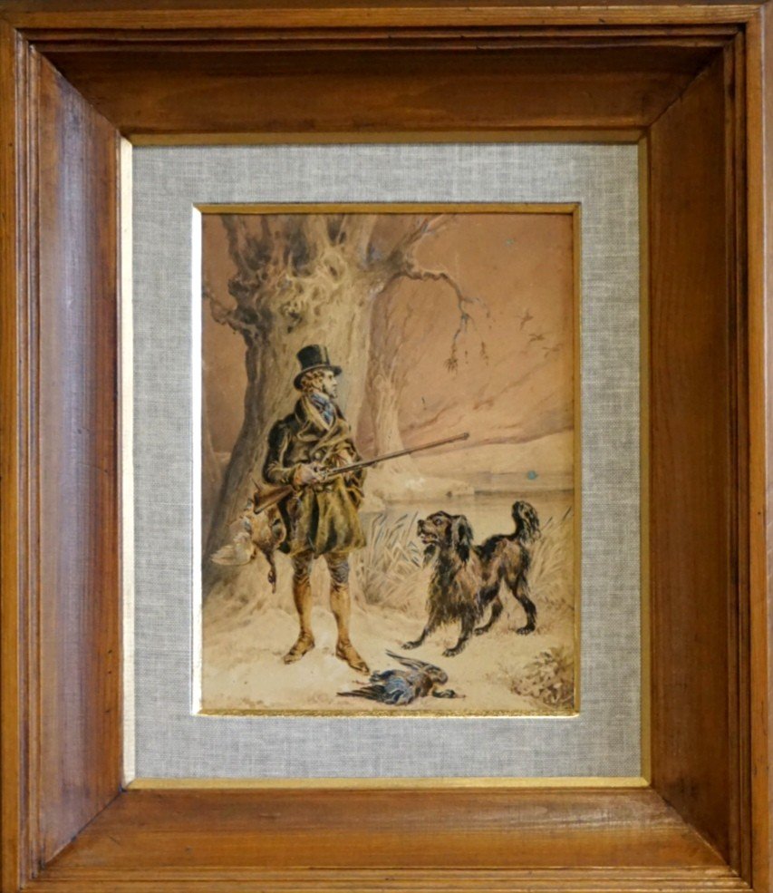 English School Circa 1820 / W. Health (1794-1840) / Aristocrat On The Hunt / Watercolor And Oil-photo-1