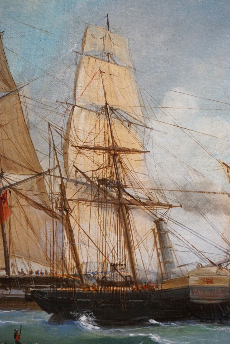 ÉCOLE FRANÇAISE  XIXème siècle / Navires à voile et à vapeur: passé et futur /  huile sur toile-photo-4