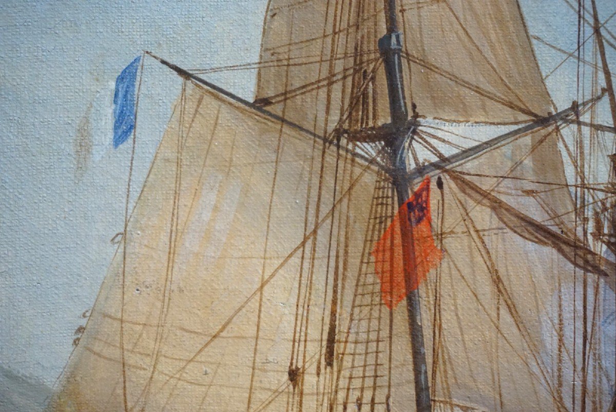 ÉCOLE FRANÇAISE  XIXème siècle / Navires à voile et à vapeur: passé et futur /  huile sur toile-photo-1