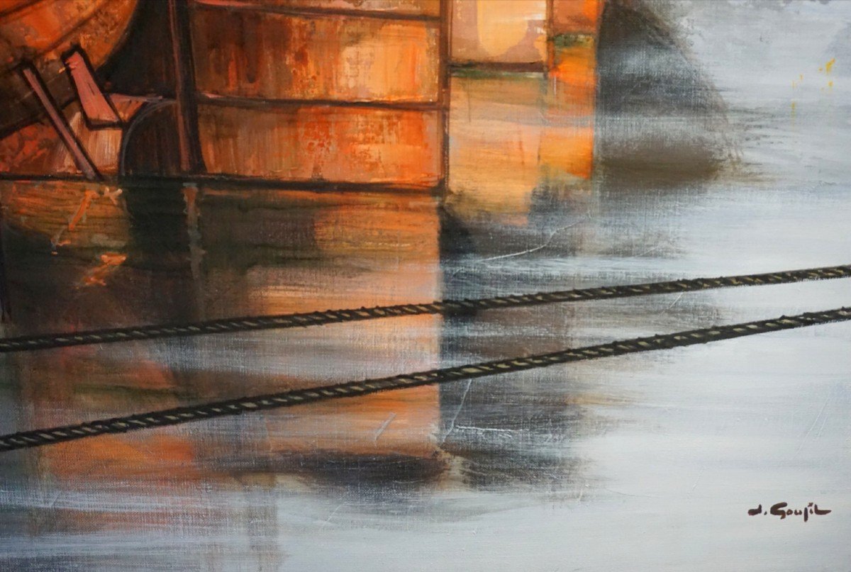 Jacques Goupil (1934-2020) / Barges In The Mist / Oil On Canvas-photo-6