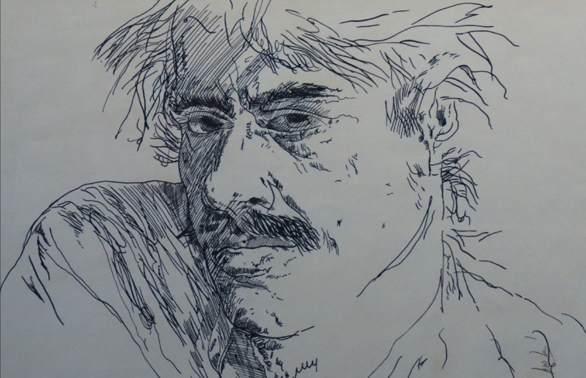 LUIS CABALLERO (1943-1995) / AUTOPORTRAIT / daté 1971 / encre-photo-3