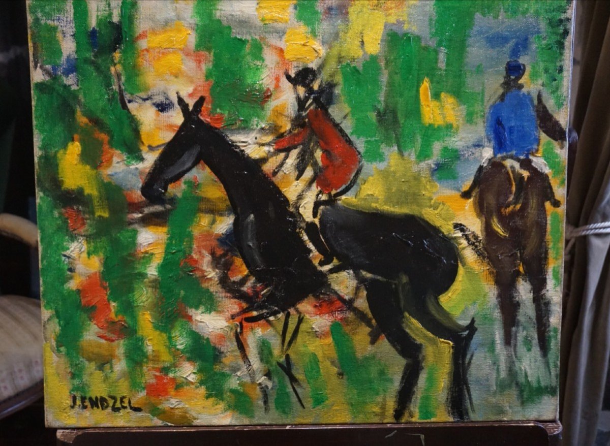 JACQUES ENDZEL (1927-2014) / École de Paris / LES JOCKEYS / huile sur toile -photo-5