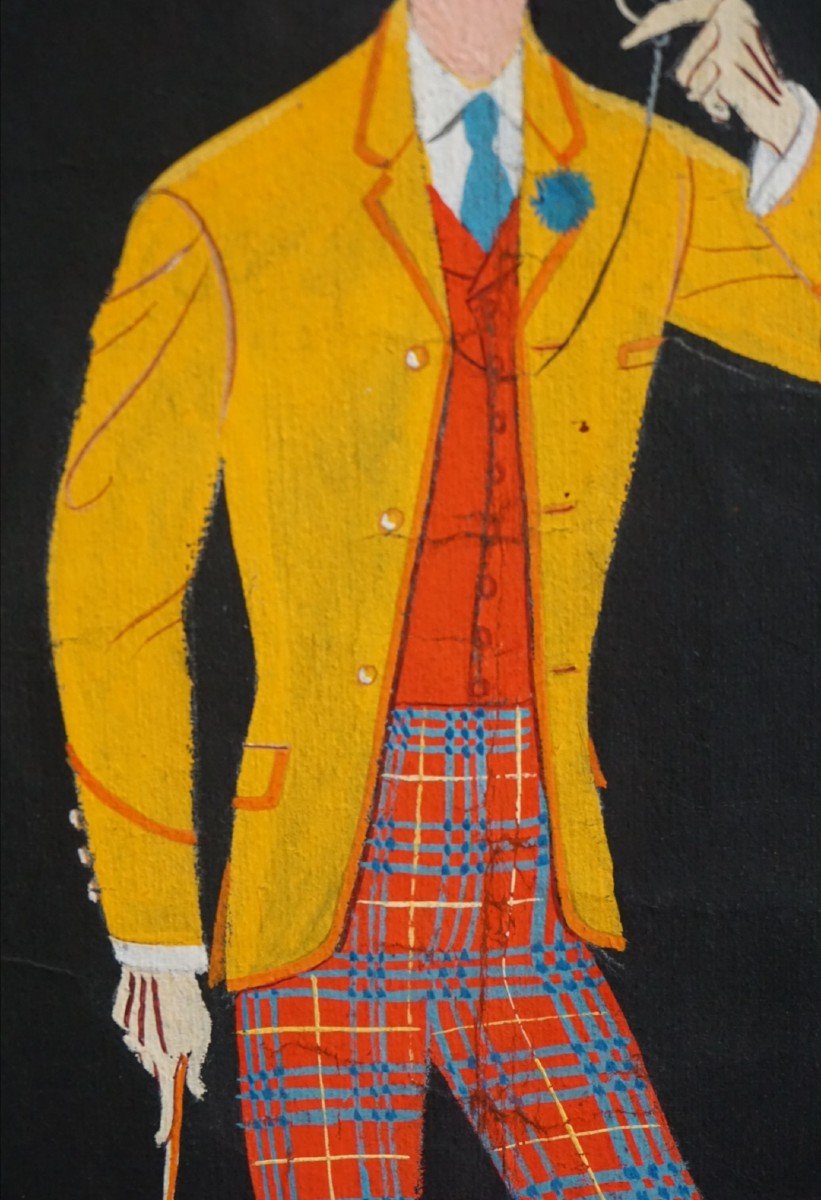 ÉTUDE DE COSTUME DE THÉÂTRE/ DANDY/ LUCIEN BERTAUX (1905-1971) / GOUACHE-photo-2