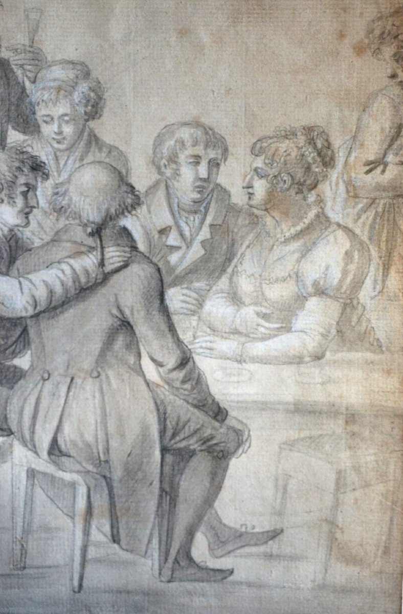 ÉCOLE ITALIENNE année 1808 / SCÈNE DE TAVERNE/ ÉPOQUE NAPOLÉONIENNE/ DESSIN-photo-2