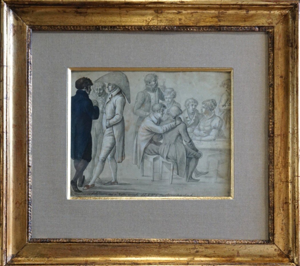 ÉCOLE ITALIENNE année 1808 / SCÈNE DE TAVERNE/ ÉPOQUE NAPOLÉONIENNE/ DESSIN