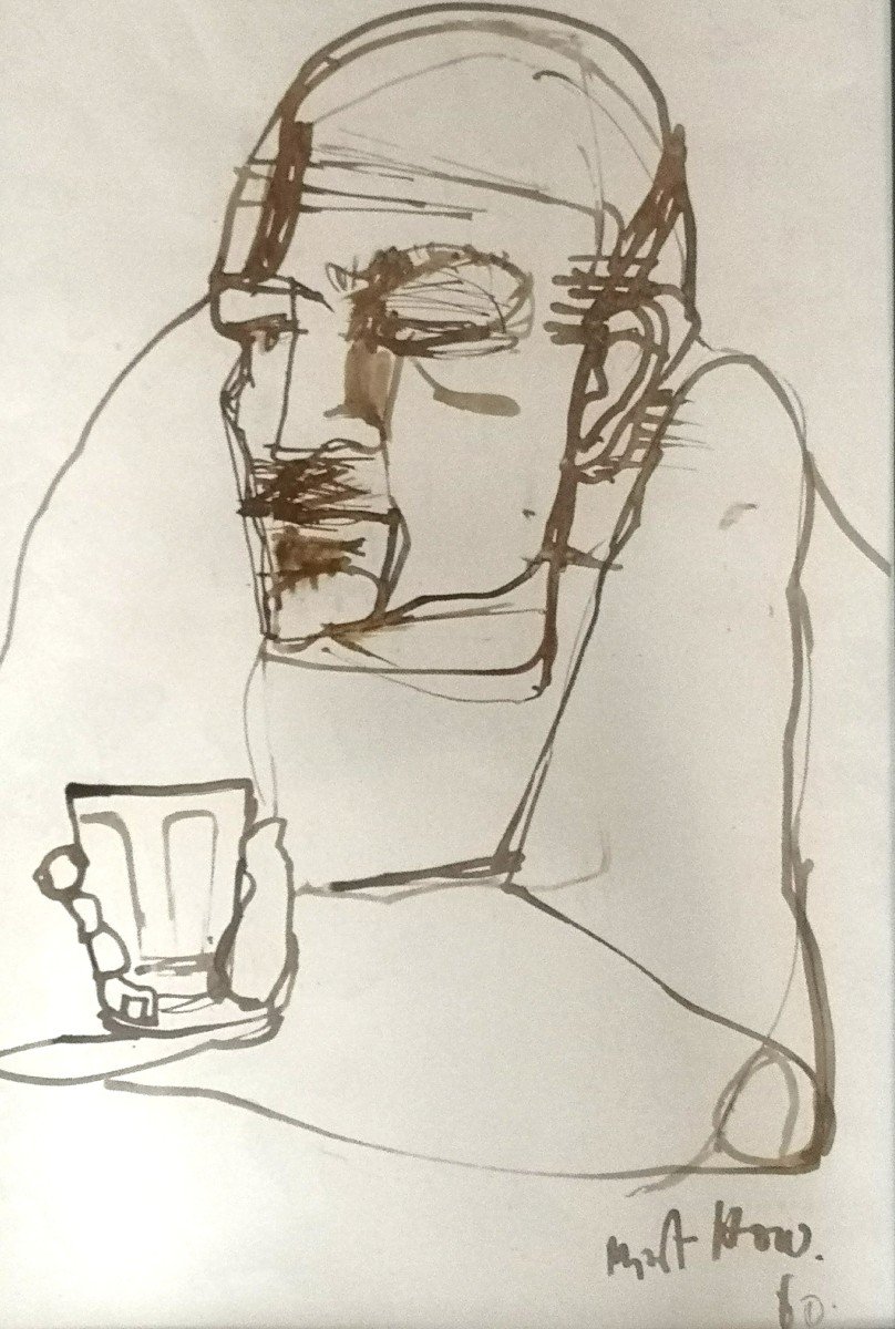 JULIO MARTINEZ HOWARD (1932-1999) / PERSONNAGE AU BAR / ENCRE / DATÉ 1960 -photo-4