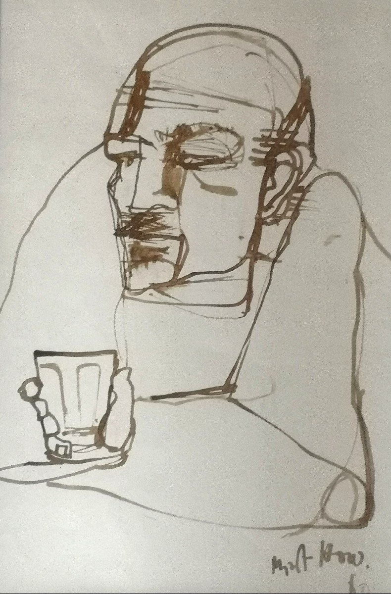 JULIO MARTINEZ HOWARD (1932-1999) / PERSONNAGE AU BAR / ENCRE / DATÉ 1960 