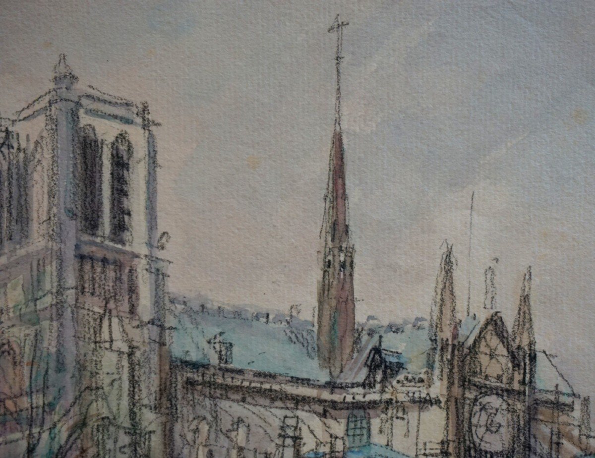 PARIS / NOTRE DAME / ANNÉES 20 / EUGÈNE VÉDER (1876-1936) / AQUARELLE-photo-4