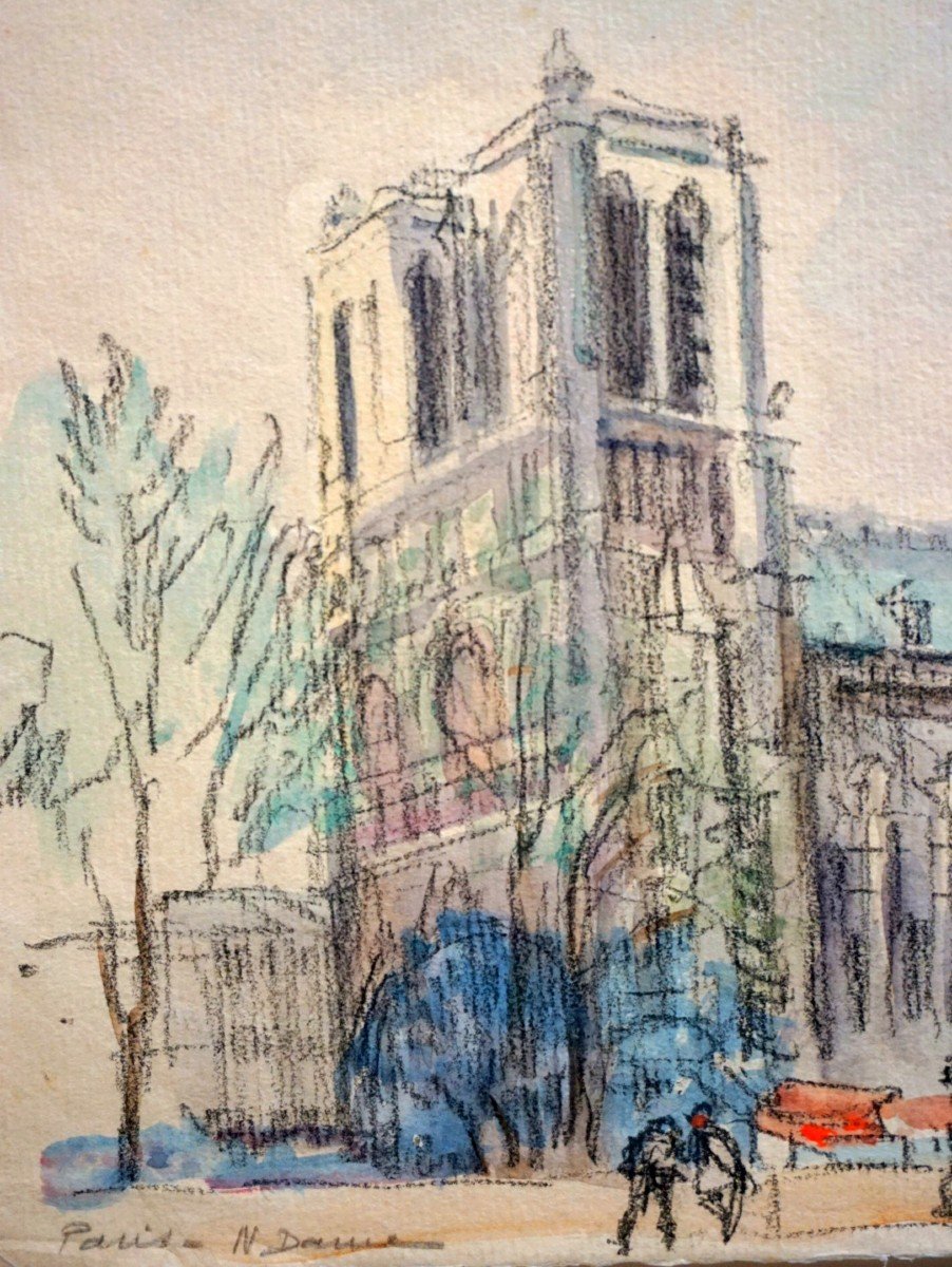 PARIS / NOTRE DAME / ANNÉES 20 / EUGÈNE VÉDER (1876-1936) / AQUARELLE-photo-1