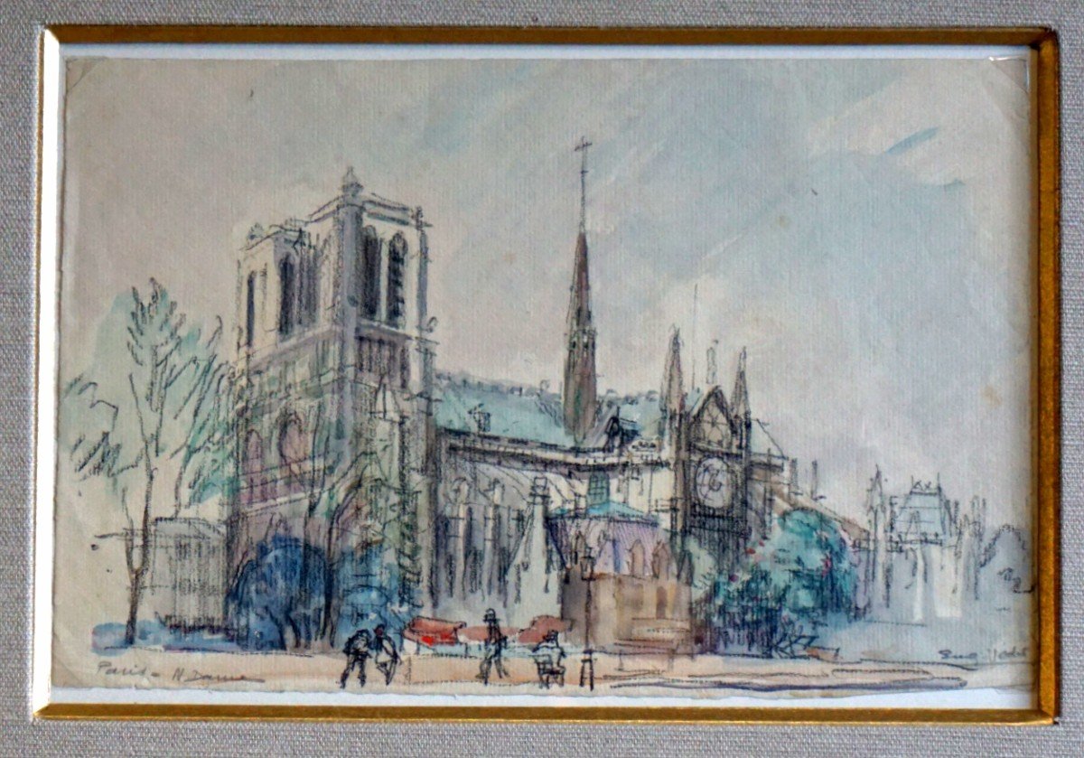 PARIS / NOTRE DAME / ANNÉES 20 / EUGÈNE VÉDER (1876-1936) / AQUARELLE-photo-3